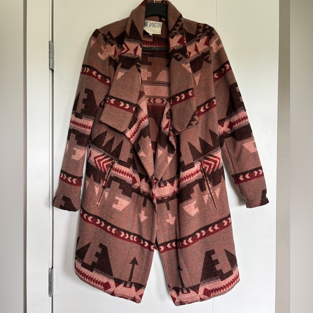 Aztec Patterned Open Front Coat